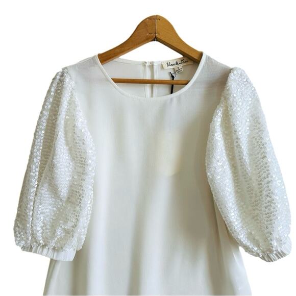 Vine & Love Ivory White Sequin Puff Sleeve Dressy Blouse Top Size Small NEW - Picture 3 of 12